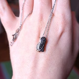 Black and white genuine diamond penguin pendant